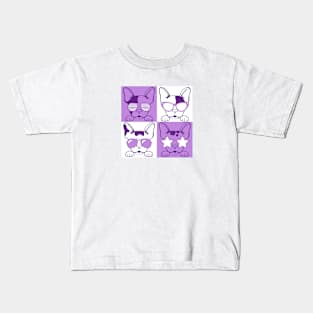 Frenchies with Glasses Purple Kids T-Shirt